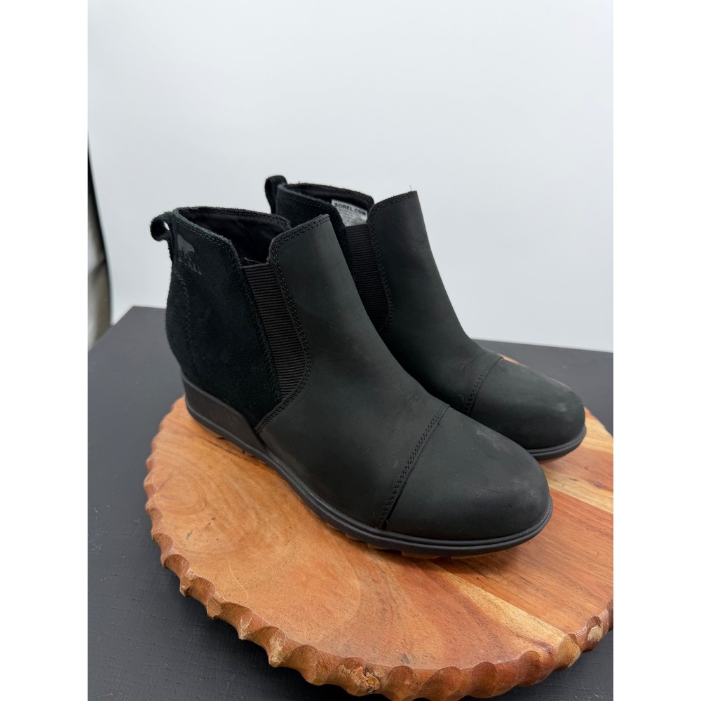 Sorel Evie pull on Chelsea Boot Women Size 10 Black Leather Suede NL3816-010